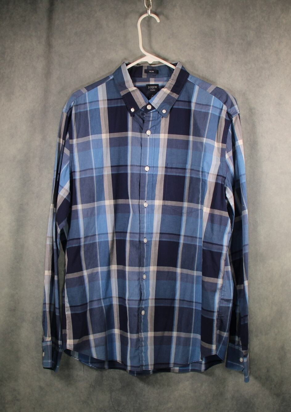 J.Crew Flex Slim Fit Button Down Shirt Mens XL Blue Plaid Long Sleeve Cotton